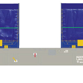 4-achsiger Containertragwagen mit 2x blau 22´ coil Container RHEINKRAFT