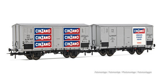 FS 2er-Set Kühlwagen Hgb 2-achsig Metallwagenkasten  silblig  CINZANO  Ep.III