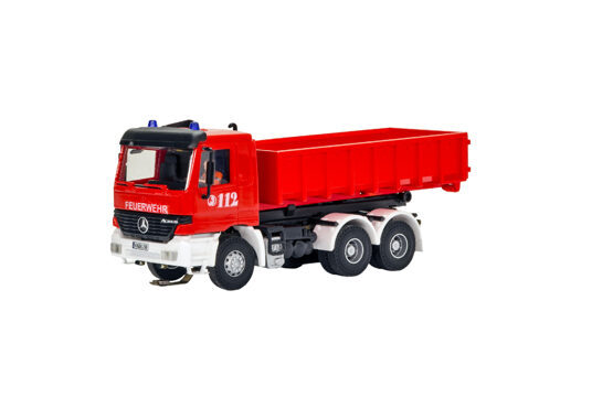 H0 Feuerwehr MB ACTROS 3-achs mit Abrollcontainerund Rundumleuchten, Basis, Funktionsmodell