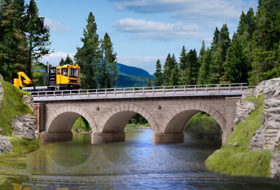 H0 Steinbogenbrücke mit Eisbrecherpfeilern gerade,eingleisig