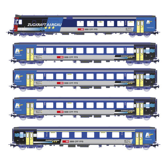 SBB Set 5-tlg.  RE ZUGKRAFT AARGAU  1x BDt  1x A  3x B mit IB  Ep. V AC