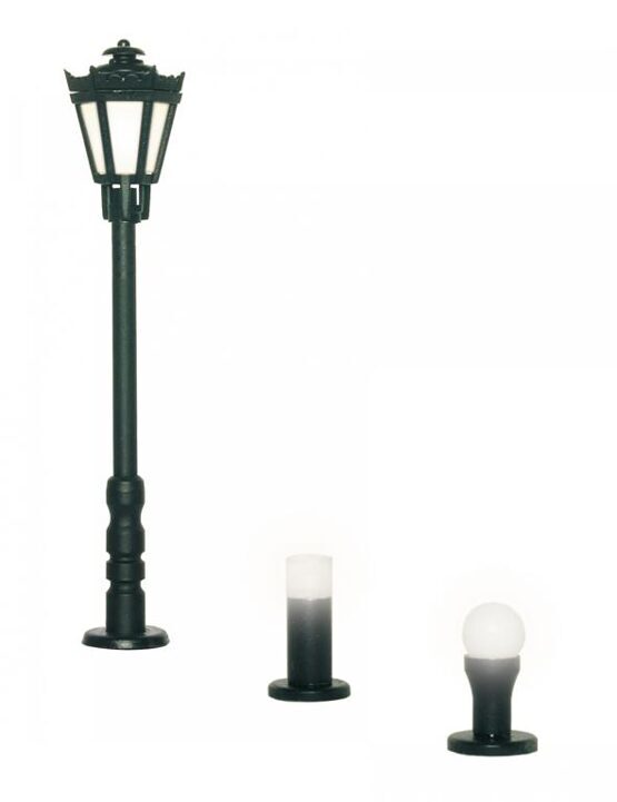 H0 Gartenleuchten-Set, 3 Leuchten, schwarz,LED warmweiß